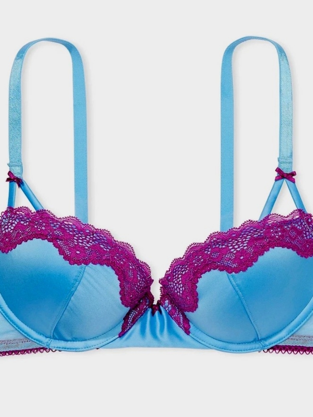 38D Victoria's Secret Sky Blue and Magenta Lace Push Up Bra - Picture 10 of 12